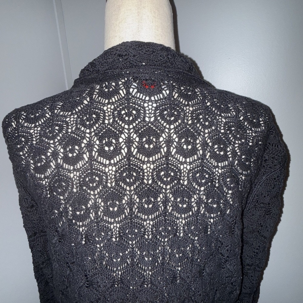 TALBOTS XL BLACK Crochet cottage romantic Cardigan Sweater whimsygoth EUC - Picture 6 of 11